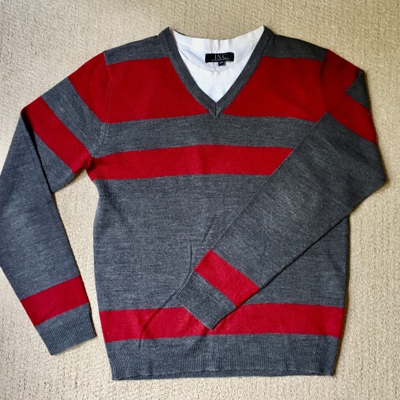 INC International Company Striped Knit Sweater With Double Collar - Picture 4 of 7